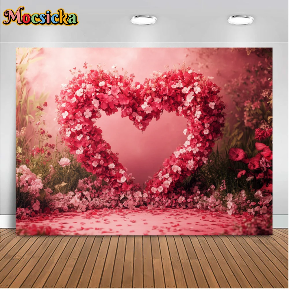 Mocsicka Valentine's Day Photography Backgrounds Rose Petals Heart Holiday Party Adults Family People Photo Backdrops Studio
