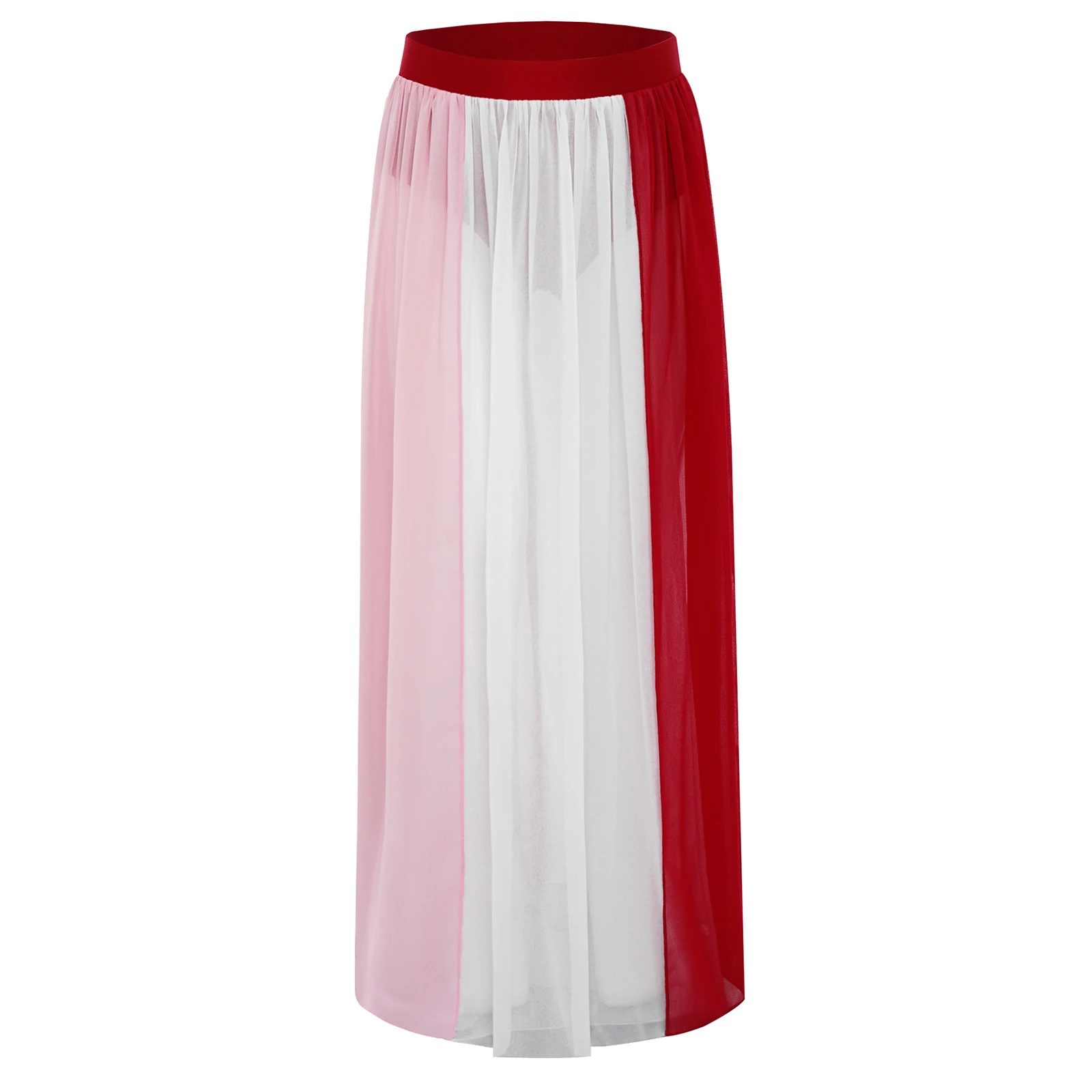 

Kids Girls Modern Lyrical Ballet Dance Skirts Sheer Mesh Patchwork Built-in Briefs Long Skirts Dancing Performance Costumes