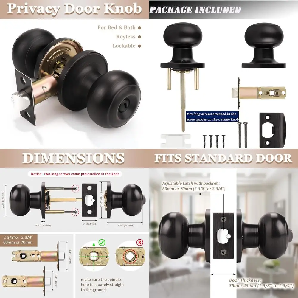 

Oil Rubbed Bronze Privacy Door Knobs with Keyless Lock for Bathroom and Bedroom Interiors