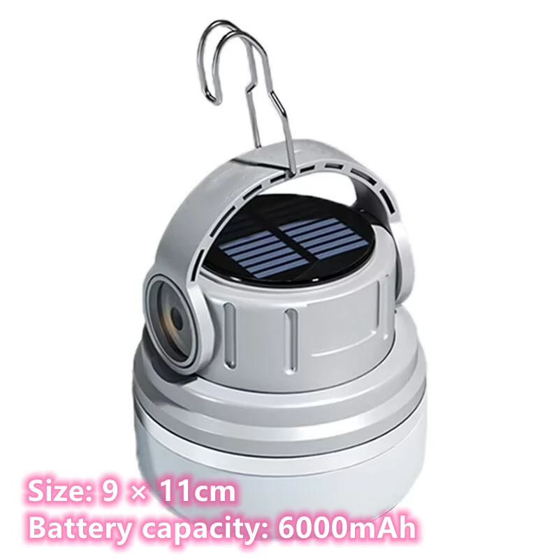 أضواء التخييم في الهواء الطلق ليلة مصباح معلق بارك عالية الطاقة فانوس التخييم الخيام مصباح 6000mah الطاقة الشمسية قابلة للشحن المحمولة