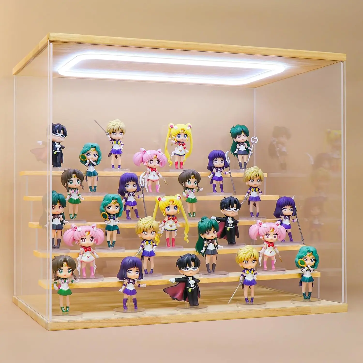 

6-Tier Clear Acrylic Display Case with LED Lights for Figures, Dustproof Showcase Organizer Box 19.7x12.6x16.5 inches