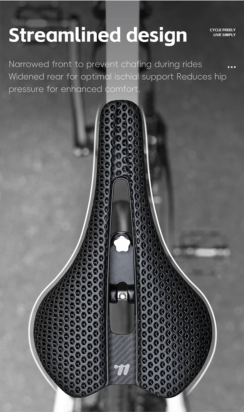 WEST BIKING 3D-Gedruckter Fahrradsattel T700 Carbonfaser Titan-Legierung Cr-Mo Sitzbügel Komfort-Polster für Rennräder 145/150mm – Detail 4