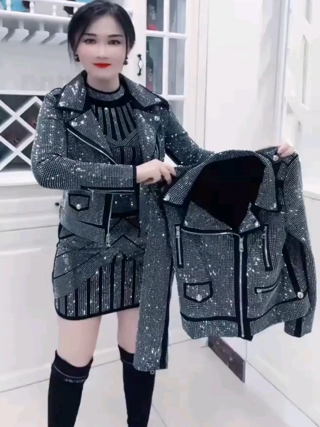 Women's Fashionable Sparkling Diamond Stage Performance High Elasticity Spring Autumn Winter 2025 Diamond Coat Elegant Style