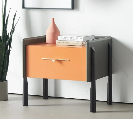 #￥ Embossed Surface Wooden Bedside Table with Two Drawers Lacquer Finish Gold Antique Brass Handle Fits TV 65 in Wall Mount