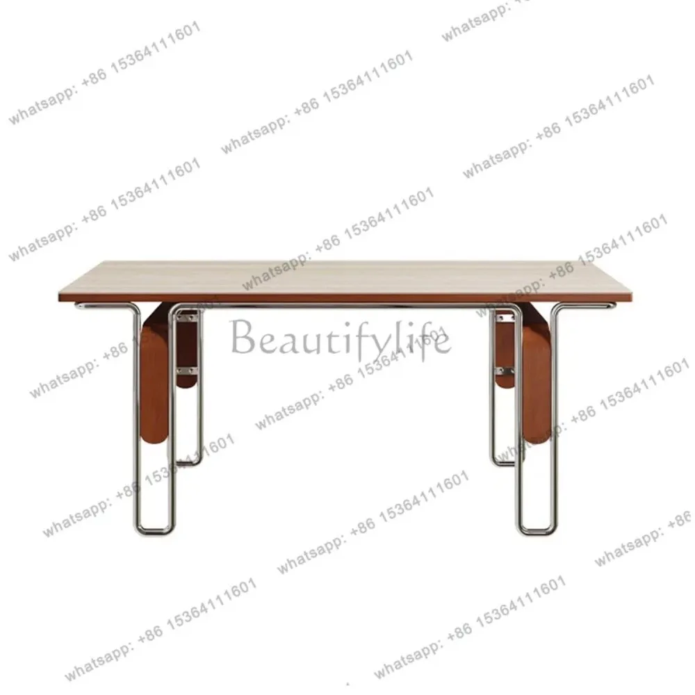 Retro style solid wood rock slab dining table household modern simple light luxury rock slab dining table