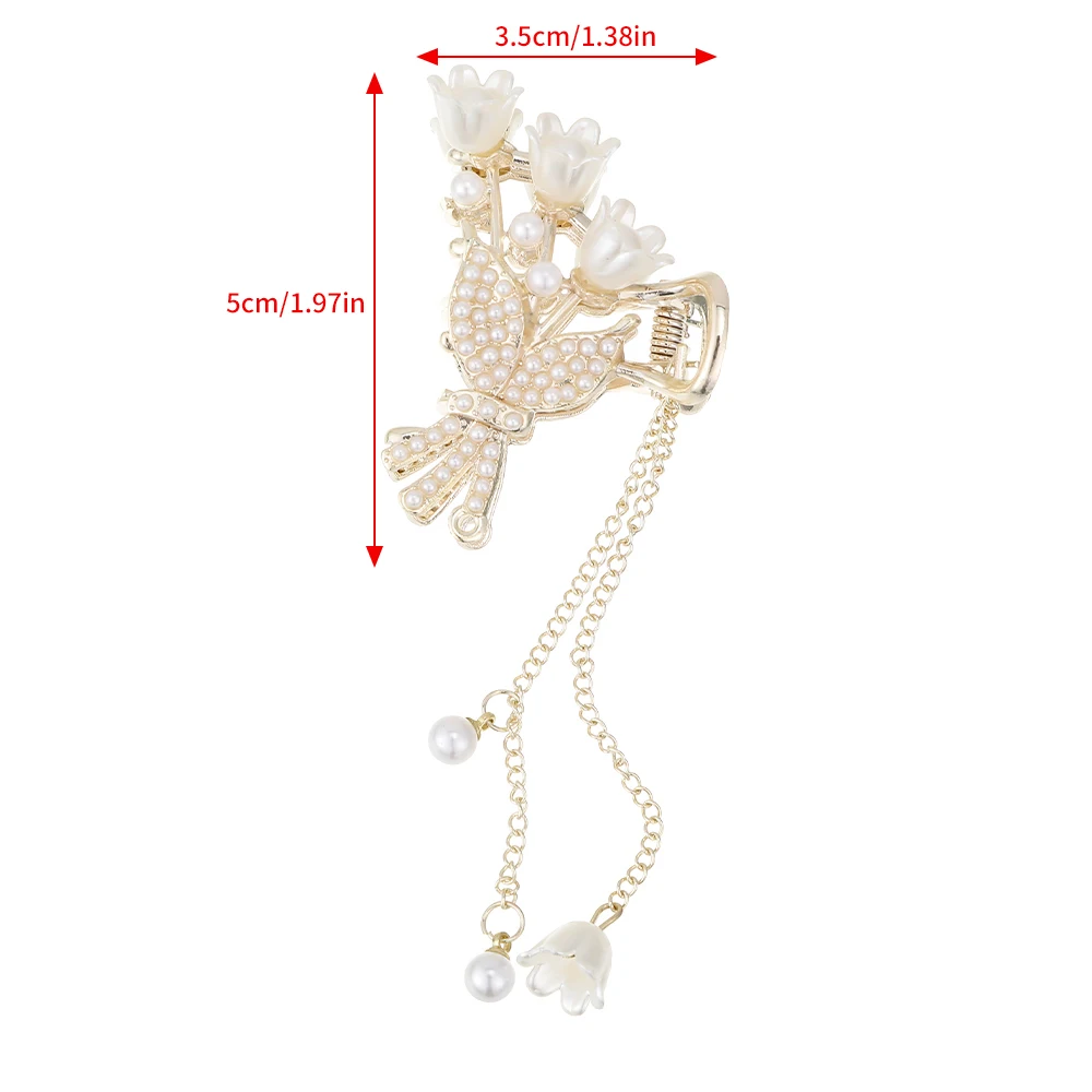 Pearl Lily Of The Valley Tassel Small Clip Hair Claw Mother\'s Day Gift Hair Accessories Hair Crab Clip For Women Hairpin Clamps