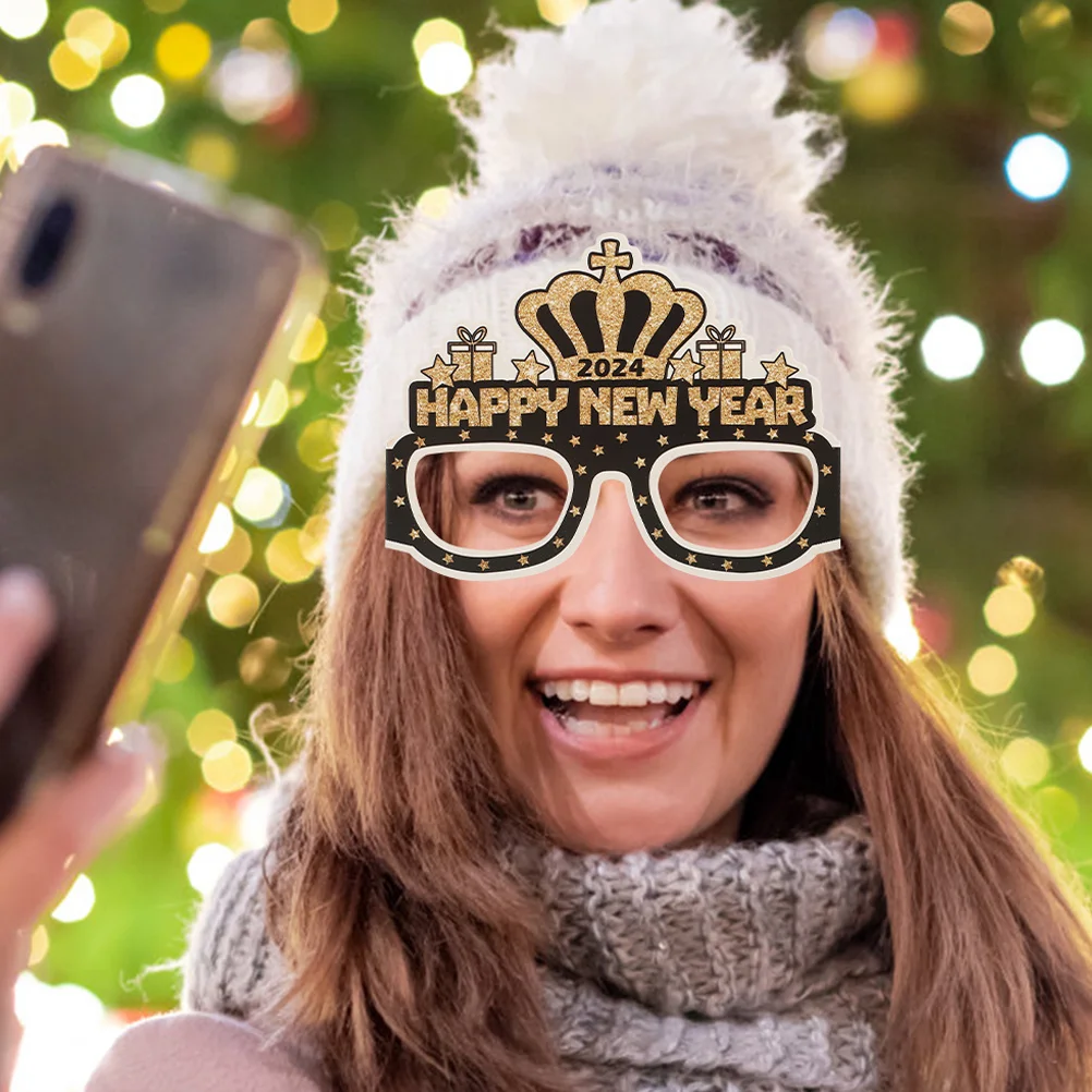

12Pcs 2024 New Year Paper Glasses Frames Party Photo Props Festive Decorative Eyewear 2024 New Year Glasses Creative Eyeglasses