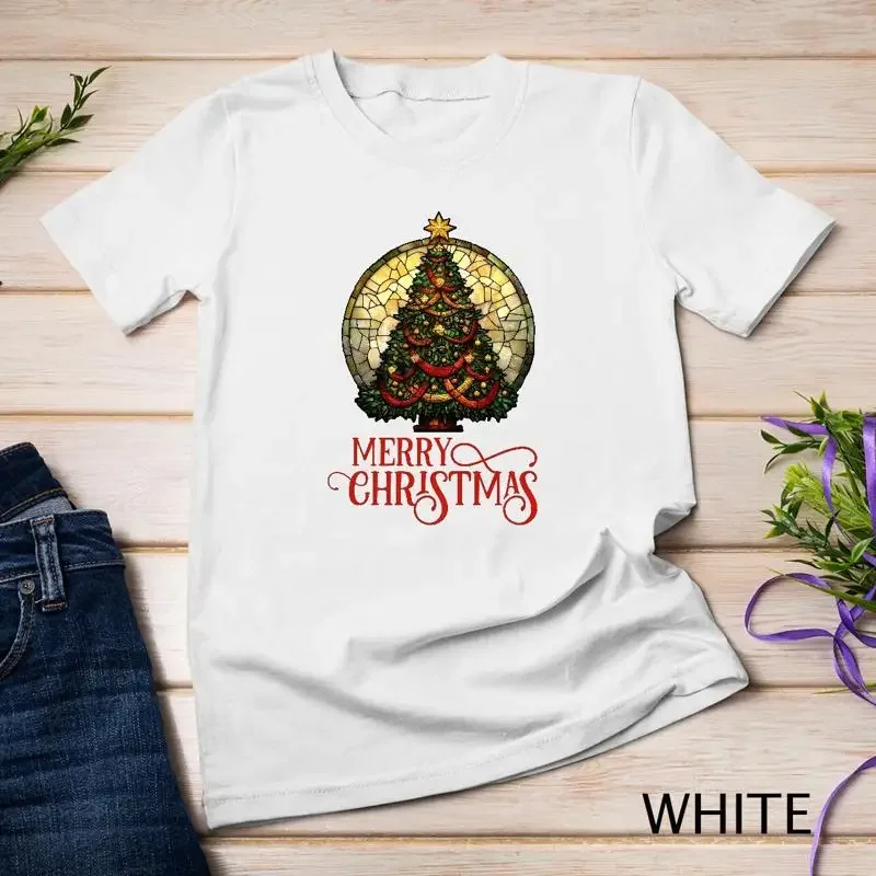 Magical Stained Glass Christmas Tree Graphic Tee Funny Christmas Unisex T shirt