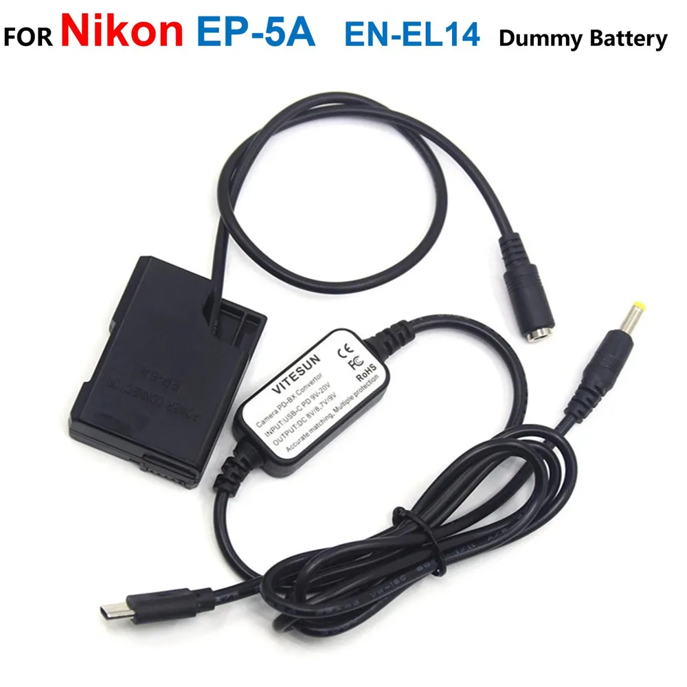 EP-5A EN-EL14 Dummy Battery+USB C Power Cable Adapter For Nikon P7100 P7800 D3200 D5600 D3300 D3400 D5100 D5200 D5300 D5500