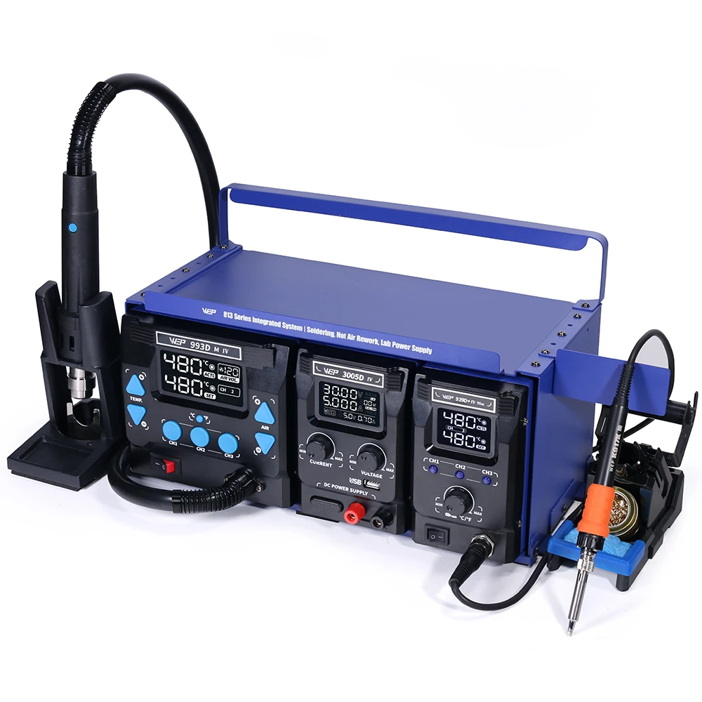 WEP 813 Portable 3 Machines Combination Repair Set Phone Laptop Repair DC Power Supply Hot Air Soldering Rework Station