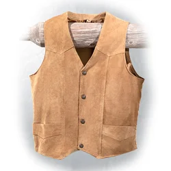 Men's Suit Vest Suede Western Denim Sleeveless Jacket Steampunk Waistcoat Male Clothes Vests for Men