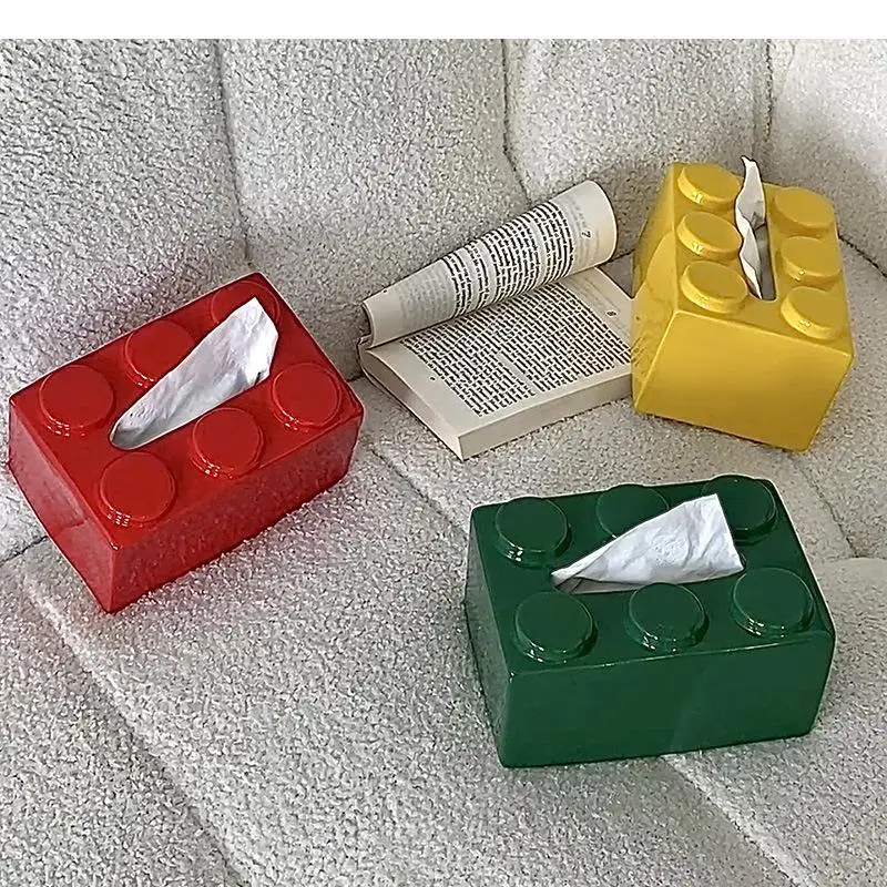 

Creative Building Block Shaped Ceramic Tissue Box Living Room Napkin Box Removable Tissue Box Household Tissue Storage Container