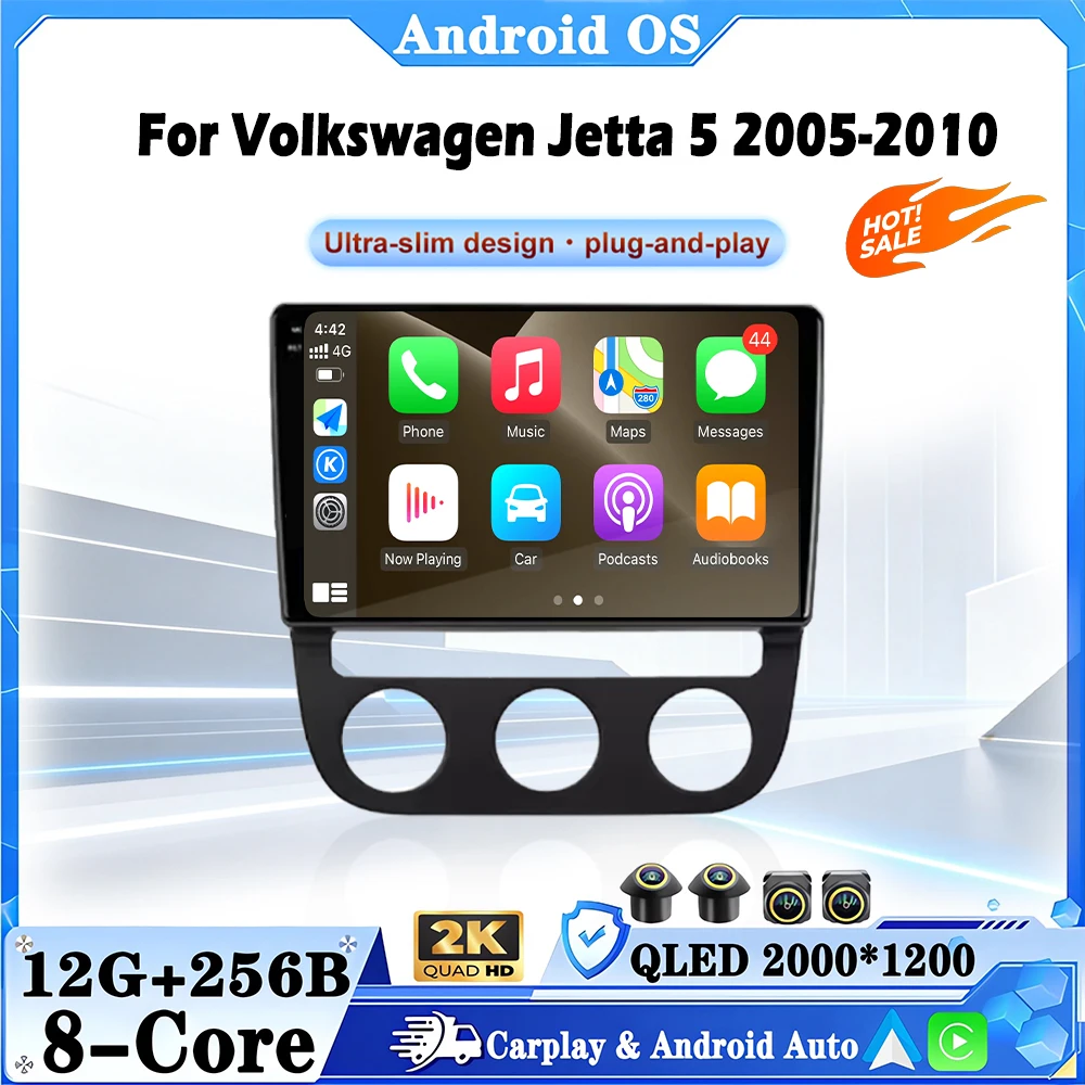 Android 16 Auto Wireless Carplay Car Radio For Volkswagen Jetta 5 2005-2010 Multimedia Stereo Tools DSP SWC Tool Fan