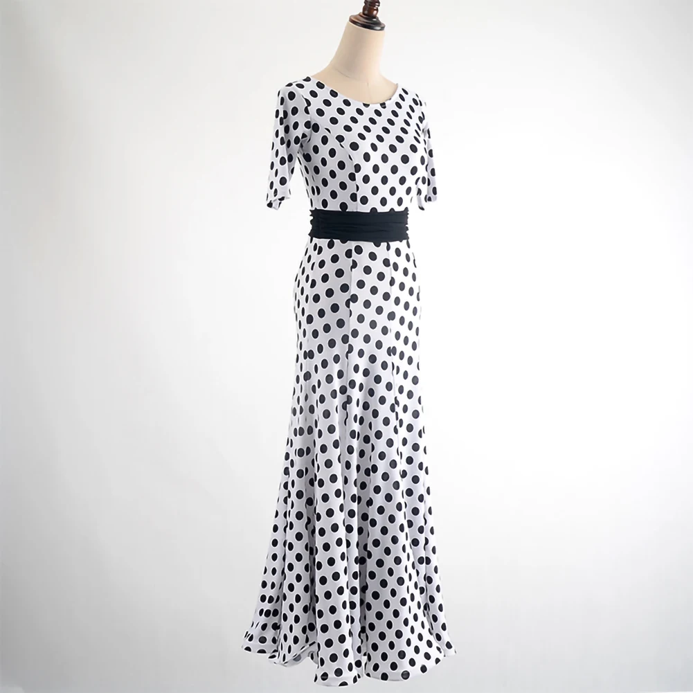 Abito da ballo da sala bianco Torneo Abiti da competizione standard senza schienale con stampa leopardata nera Tango girocollo maniche corte