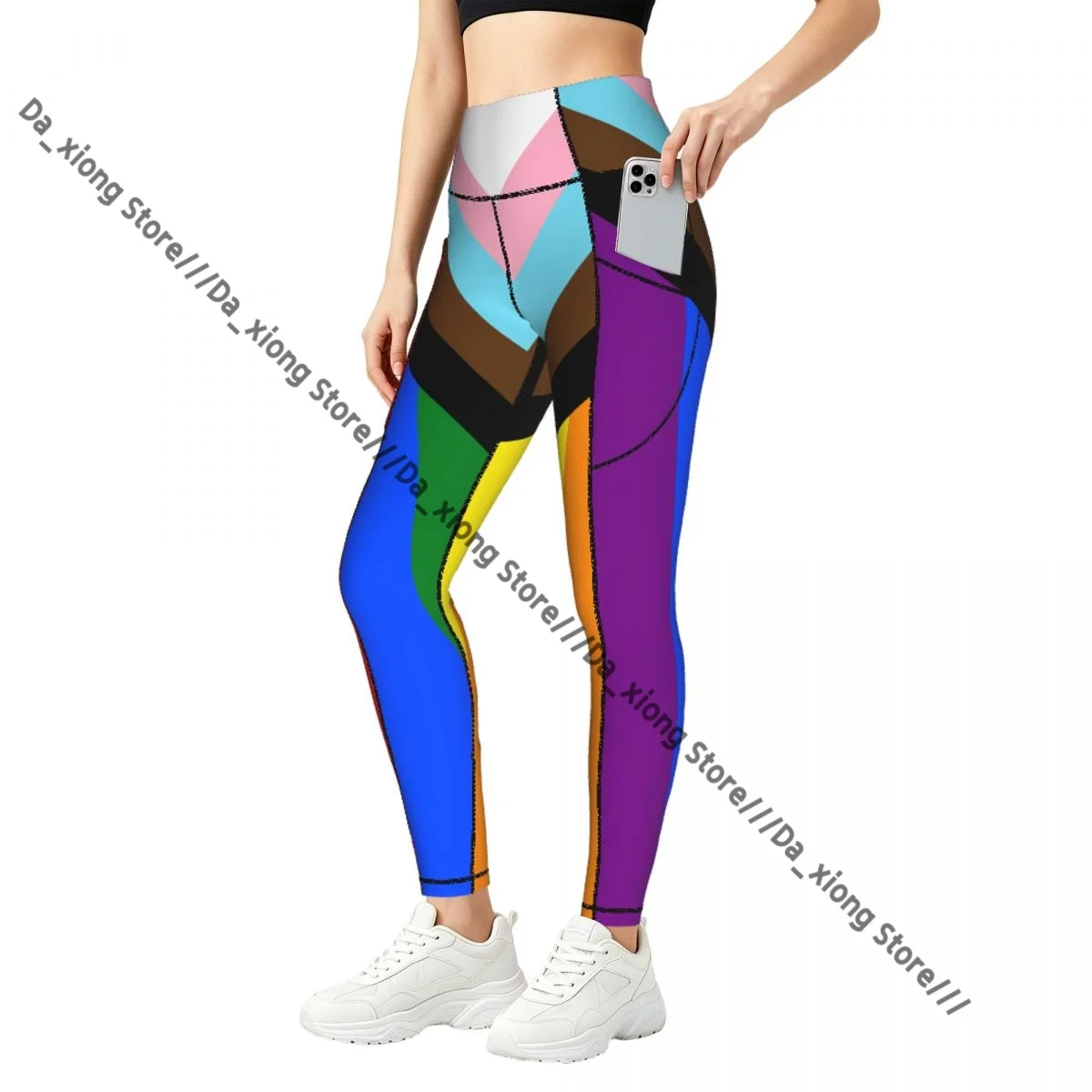 

Women Slim Fit Yoga Pants With Pockets Progress Pride Flag Hip Lifting Sports Fitness Pants