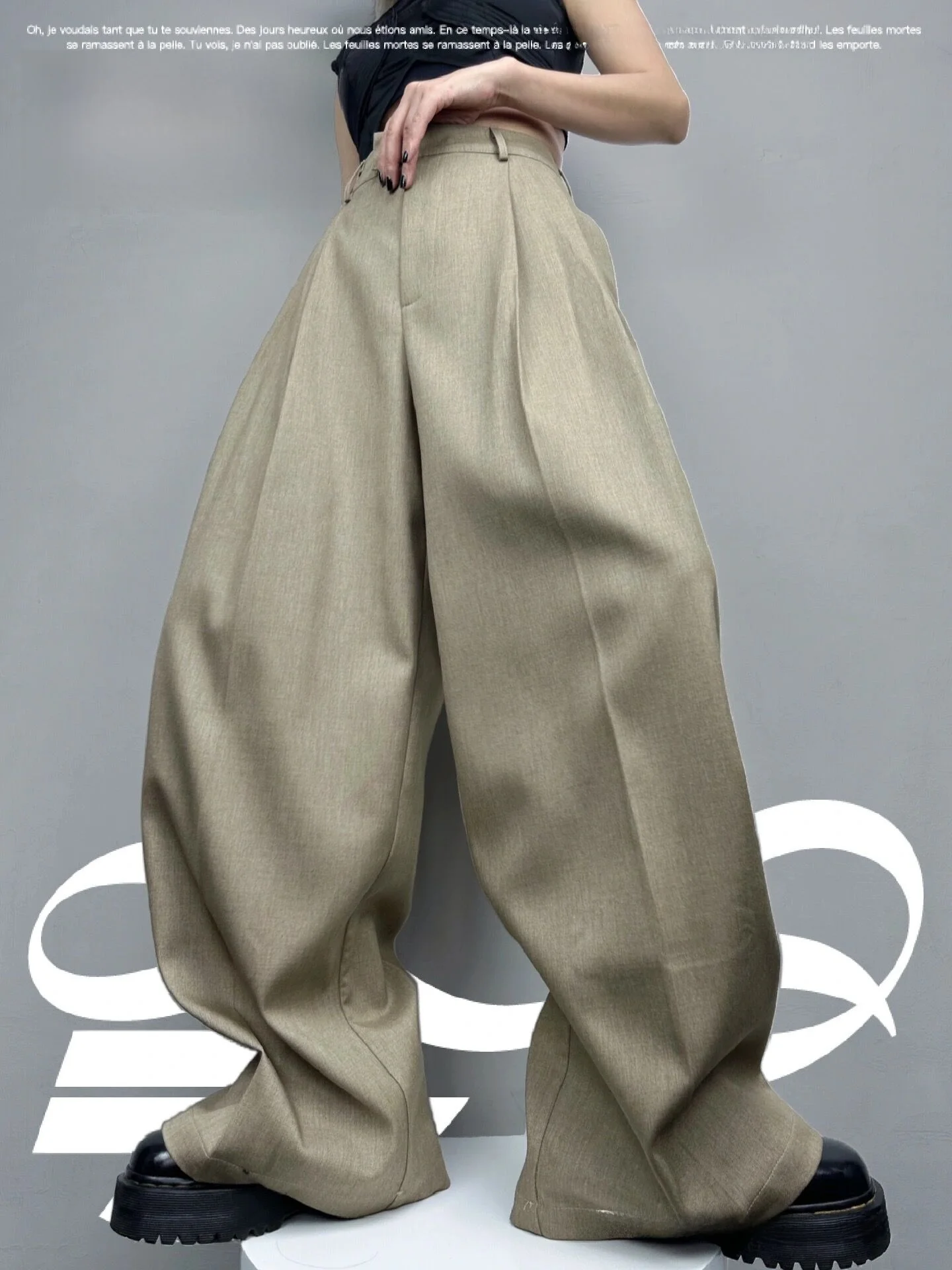 

Широкие брюки цвета хаки, свободный крой, длинные брюки с высокой талией для женщин, эффект похудения Ele Sensation, усиление