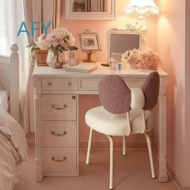 Cream Style Makeup Stool for Living Room Dining Room Bedroom Girls Nail Salon Cloakroom Dressing Table Customized Bar Stool