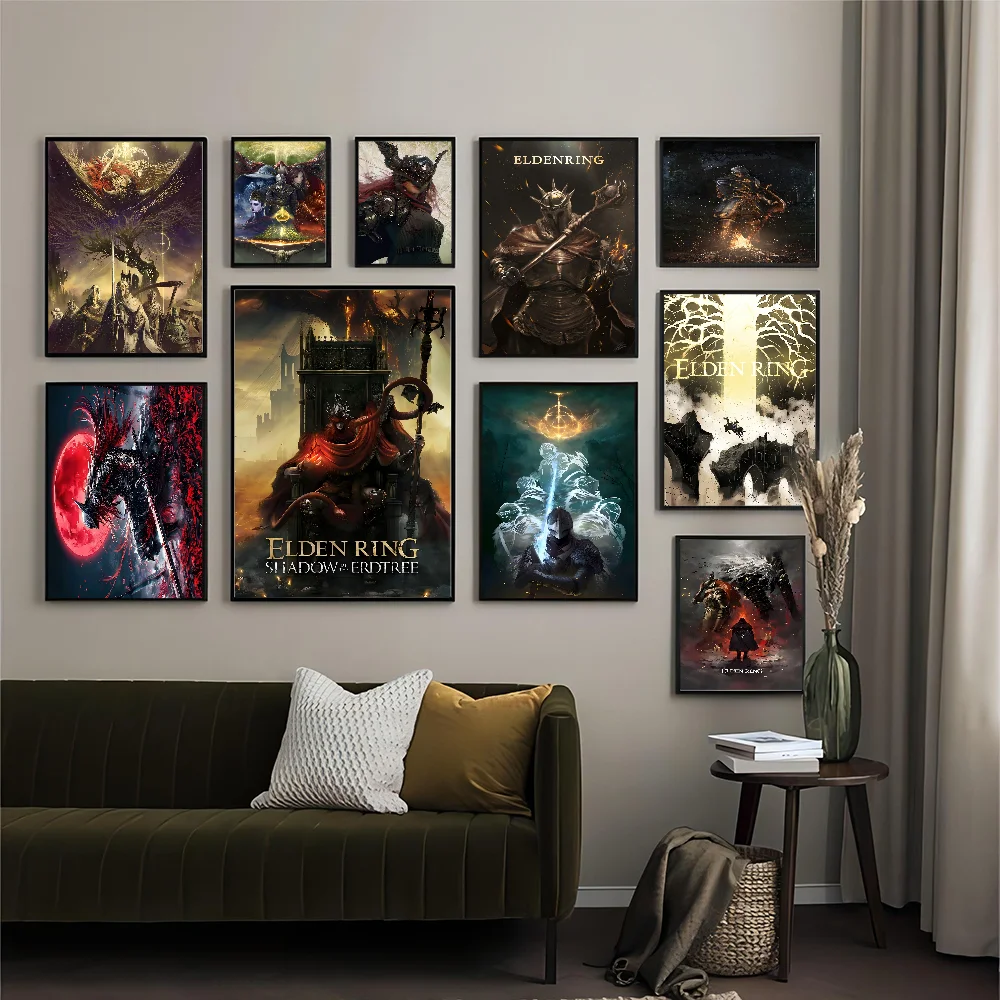 Game E-Eldens Ring Movie Sticky Posters Fancy Wall Sticker For Living Room Bar Decoration Vintage Decorative Painting