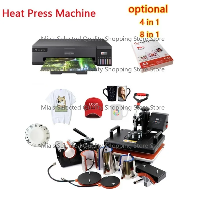 8 in 1 Combo Sublimation Printer 4 in 1 Mini Heat Transfer Press Machine for DIY Cap Mug Plate T-Shirts Bottle Phone Case