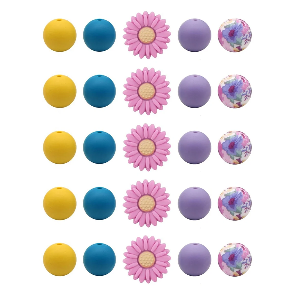 Daisy Silicone Beads Peach White Daisy Flowers Shape Silicone Loose Bead Round Beads Spacer Beads with Elastic Rope