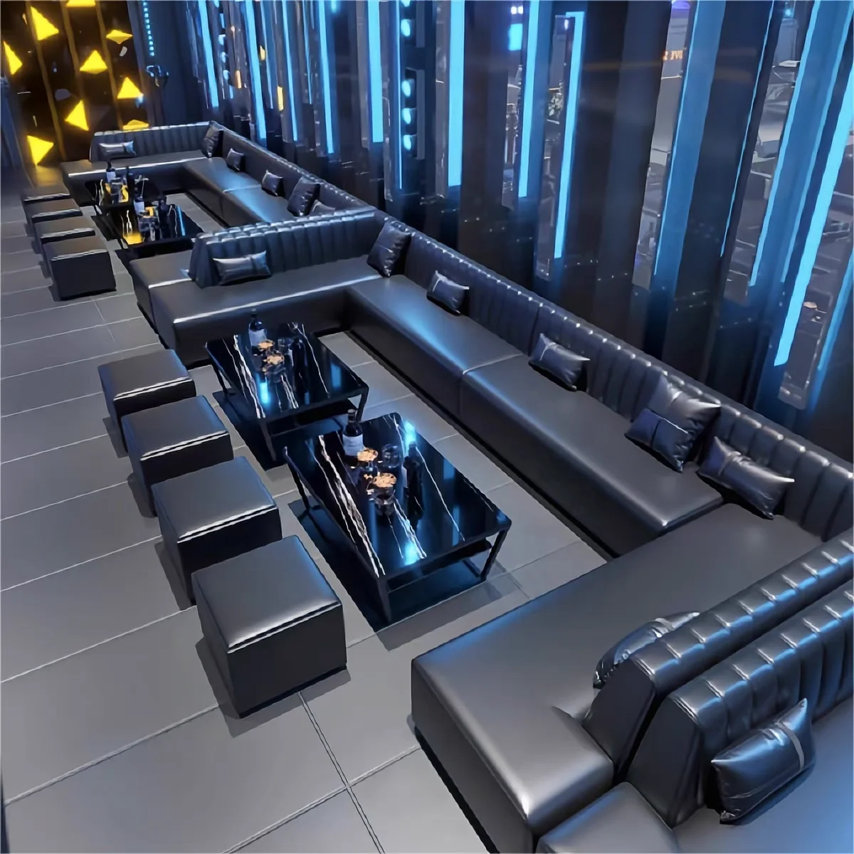 Modern KTV Hookah Lounge Bar Furniture Outdoor Cocktail Led Bar Table and Chair Set Pub Nightclub Restaurant Booth Seating Sofa