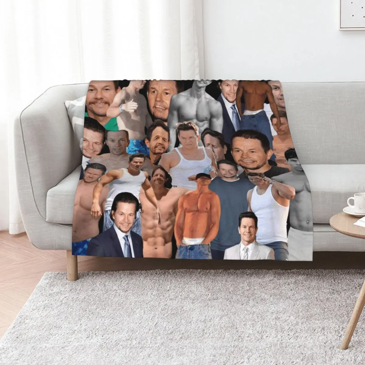 mark wahlberg photo collage Throw Blanket funny gift Soft Plush Plaid blankets and throws Heavy Decorative Throw Warm Blankets