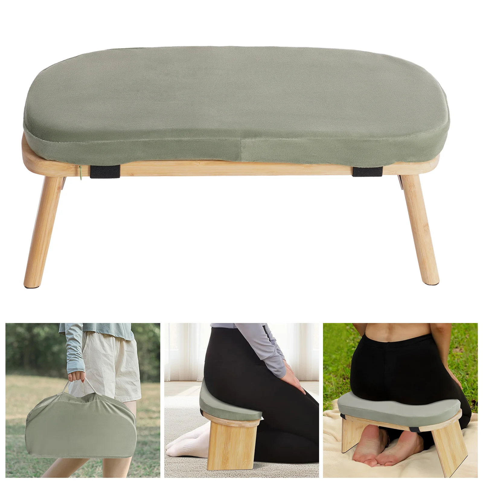 

Foldable Bamboo Kneeling Bench for Meditation and Yoga, Velvet Cushion, Anti-Slip Pads, Ergonomic 5° Forward Tilt for Comfort an