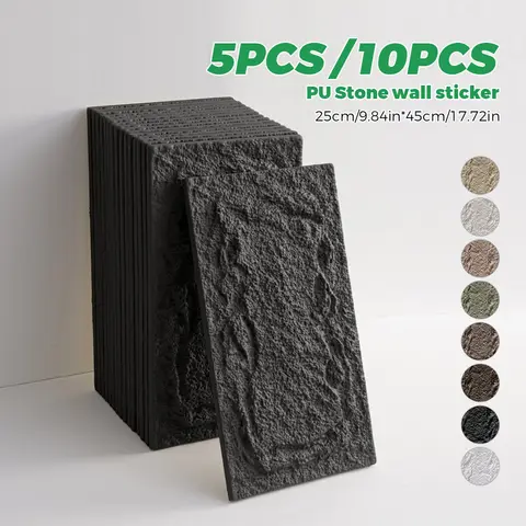 5/10 Pieces 25X45Cm Sxp Pu Imitation Rock Brick 3D Stereo Wall Panel Wall Stickers 10mm Thickeneded Simulated Stone Slate Cultural Stone Tiles with Self-Adhesive Backing Can Be Used Indoors and Outdoors