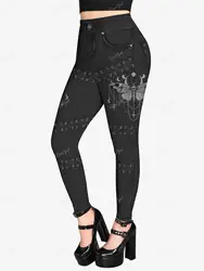 ROSEGAL Plus ขนาด Leggings 3D ผีเสื้อ Jean Lace-Up พิมพ์กางเกง S-5XL ผู้หญิง Streetwear กางเกง Mujer