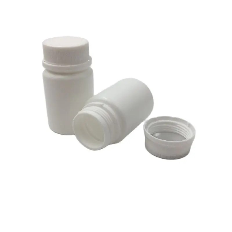 52pcs/lot 50cc HDPE Medicine Container Plastic White Bottle with Tamper Proof Caps Refillable Bottles Capsule Container