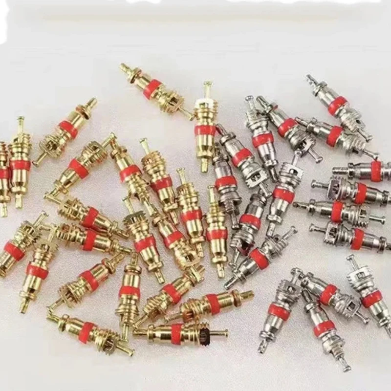 1000Pcs Metal Silver Tone Red Car Truck Tire Tyre Valve Stem Core Replacement Part Zinc Plated Surface