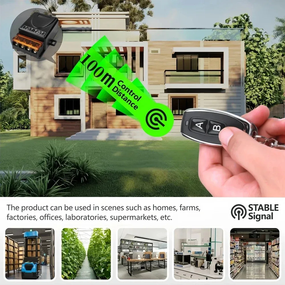 KEBIDU 433Mhz Wireless Remote Control Switch 30A DC 12V 24V 36V 85V High Power RF Relay Receiver for Light Lamp LED 100m Range