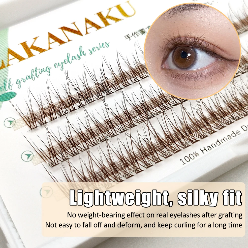 Lakanaku Brown Fishtail Type Eyelash Extensions 3 Rows Mix Length Single Fashion Cluster Fans Eyelashes