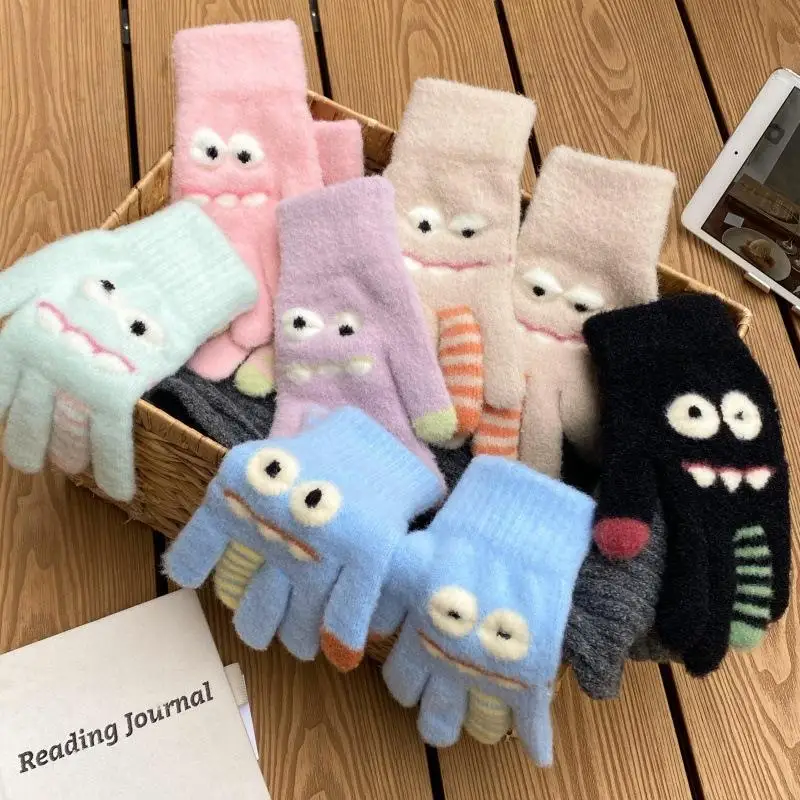 

Funny Monster Finger Touch Screen Plush Knitted Gloves Cute Winter Knitted Gloves Warm Thickened Velvet Split Finger Gloves