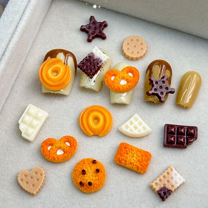 3D Simulated Cookies Resin Nail Art Decorations Funny Creative Chocolate Bean Biscuits Nail Charms For DIY Crafts Manicure Salon