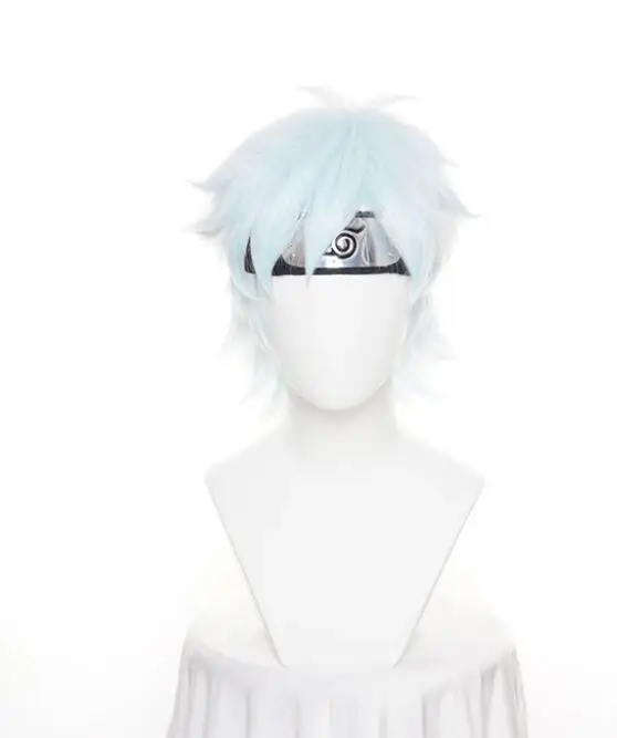 Cosplay Wig Short Light Blue Mixed Heat Resistant Synthetic Hair Wig +Headwear + Wig Cap