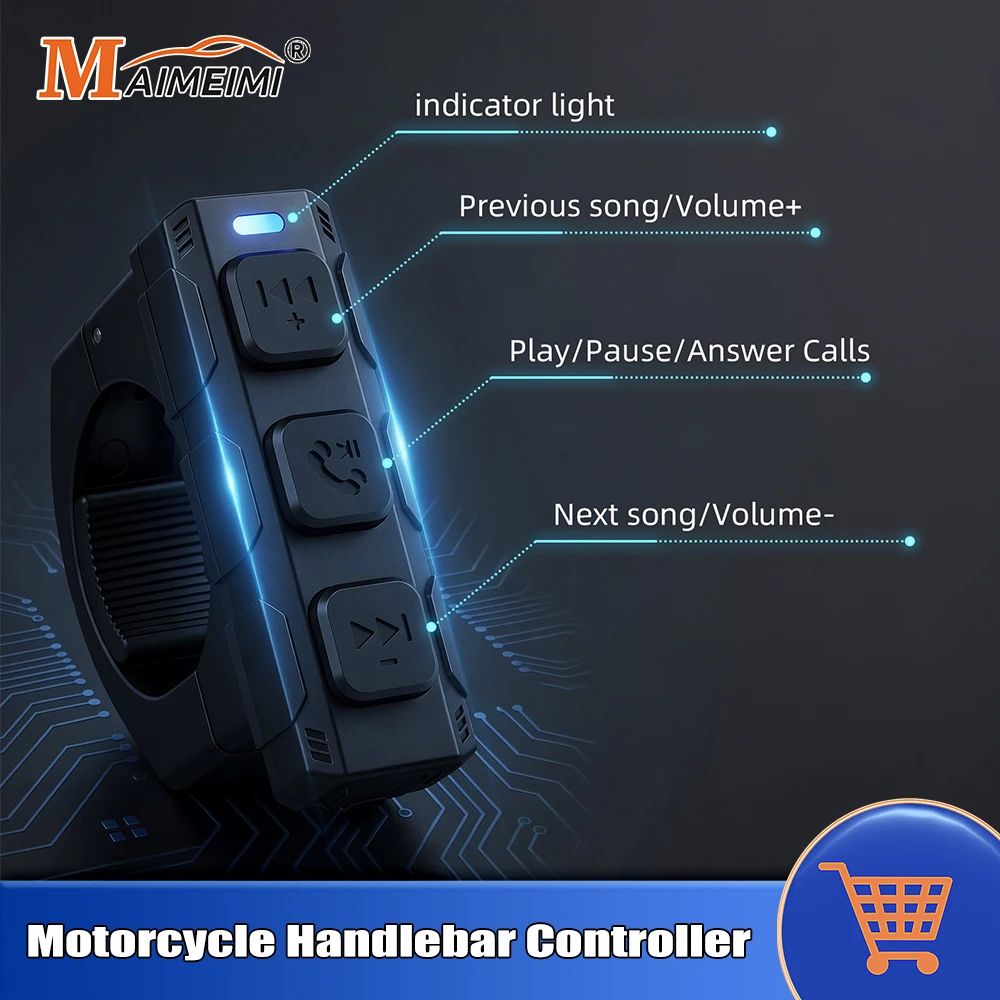 Universal Wireless BT Handlebar Remote Switch Waterproof Motorcycle Media Controller Music Play Call Answer Controller Switches