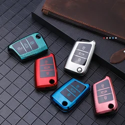Car Key Case Carbon Fiber Protection Bag For VW Volkswagen Golf 7 MK7 Tiguan MK2 SEAT Ateca Leon FR 2 Ibiza For Skoda Octavia A7