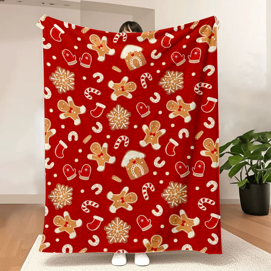 Niedliche Winter-Lebkuchen-Überwurfdecke, weich, warm, leicht, Geschenk für Couch, Bett, Wohnzimmer, Reisen, Büro, Weihnachten