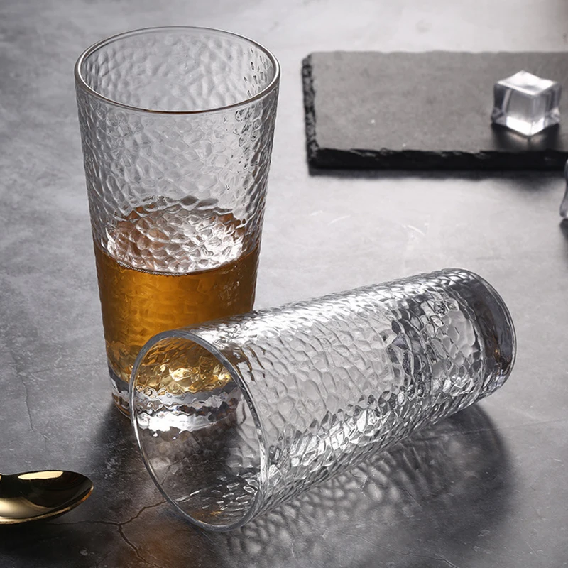 330ml Glasses Transparent Water Cup Beverage Cup Embossed Glass Heat-resistant Tea Cup Wholesale Creative Hammer Pattern Glass
