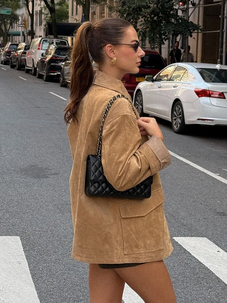 HH otoño moda mujer chaquetas sólido cuello vuelto bolsillos de manga larga de un solo pecho mujer Casual abrigos sueltos