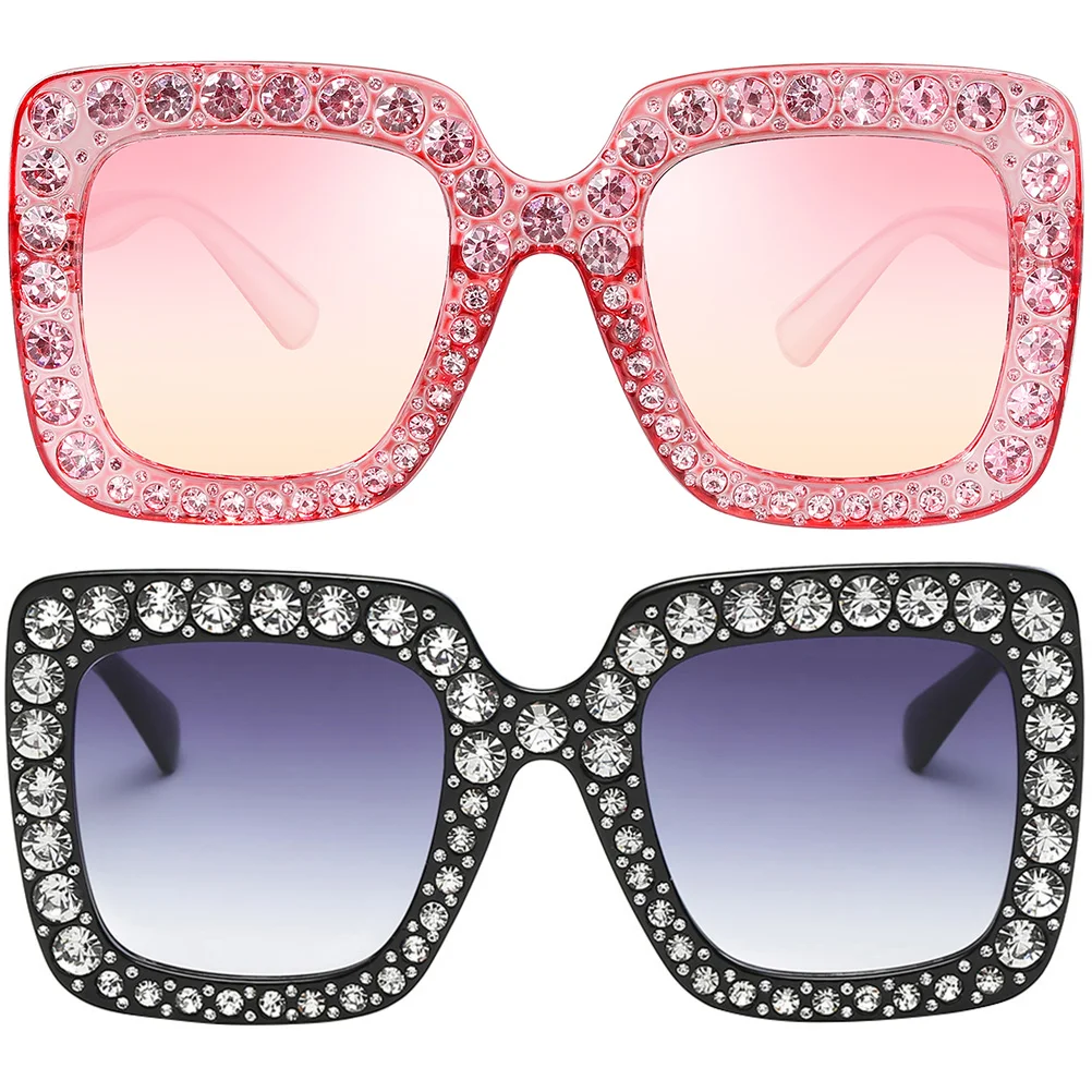 

2Pcs Sunglasses Lightweight Durable Square Shape Small Face Foldable Beach Party Summer Outdoor Pink Color Sunglasses