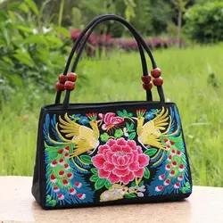 Yogodlns New Ethnic Style Embroidery Bag Double Zipper Dwustronna damska torba na ramię Crossbody