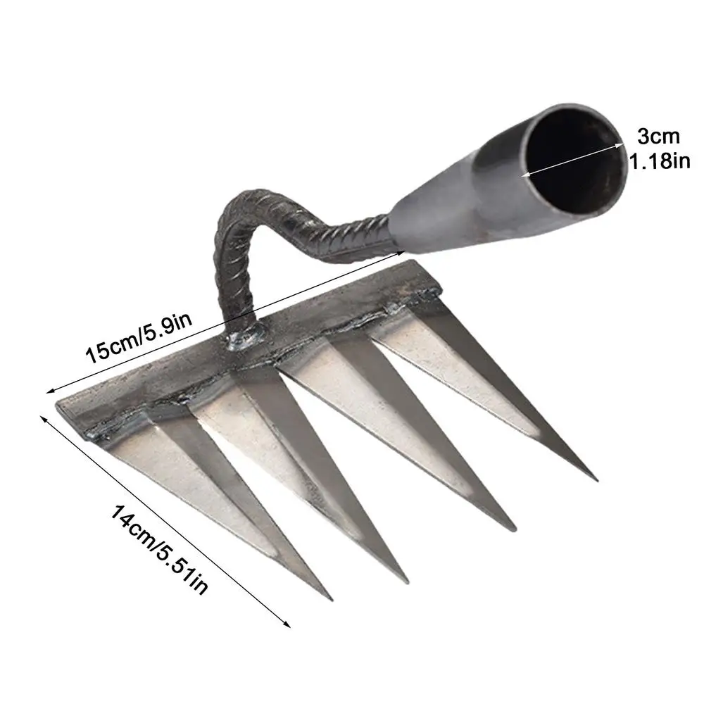 Zappa da giardino in ferro a 4-7 denti, rastrello per diserbo, attrezzo agricolo, rastrello per afferrare, allentare il terreno, chiodo per rastrello, attrezzo per rastrellare, manufatto, erpice, attrezzi agricoli_voghion.com