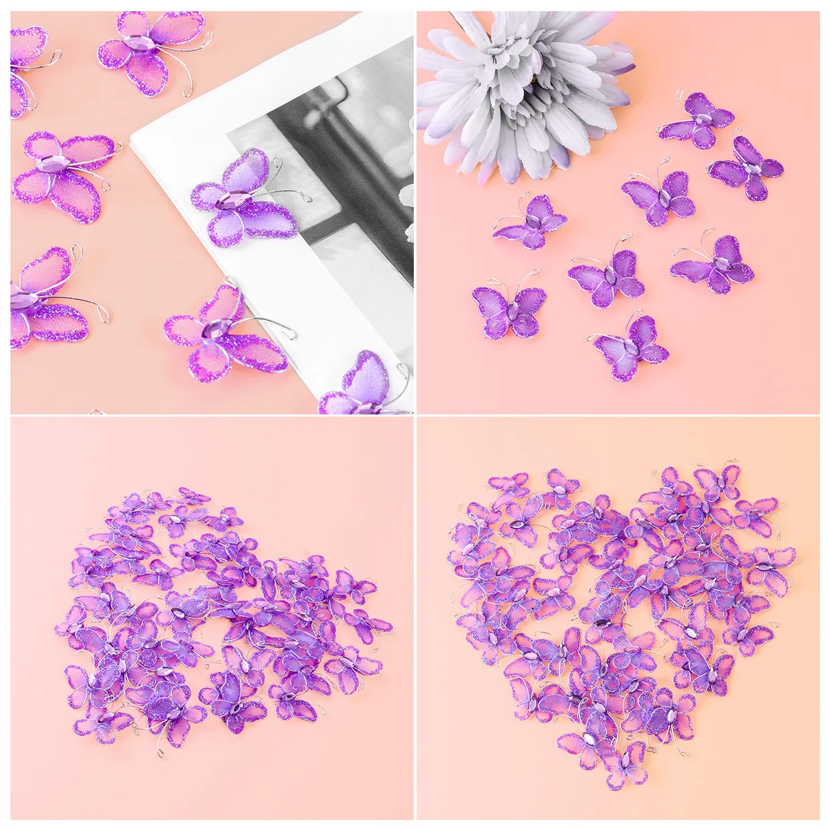 

100 Pcs Mesh Butterfly Decoration Wire Embellishments for Crafting Scrapbooking Wedding Favors DIY Sewing Supplies Lace Applique