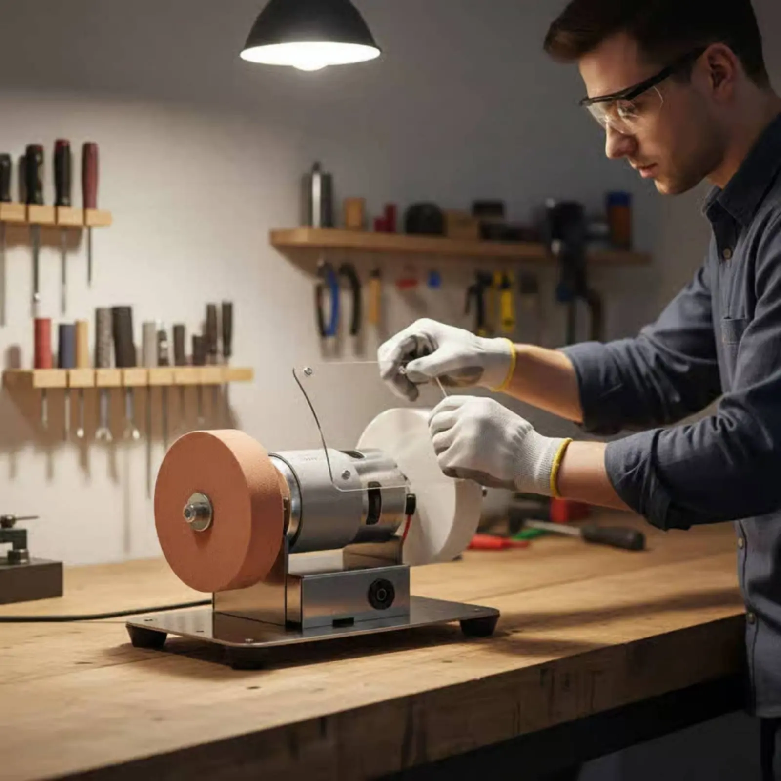 Mini Bench Grinder Multifunctional Small Countertop Grinder Power Tool 7-Speed Adjustable Workshop Apparatus Portable for Garage view 3