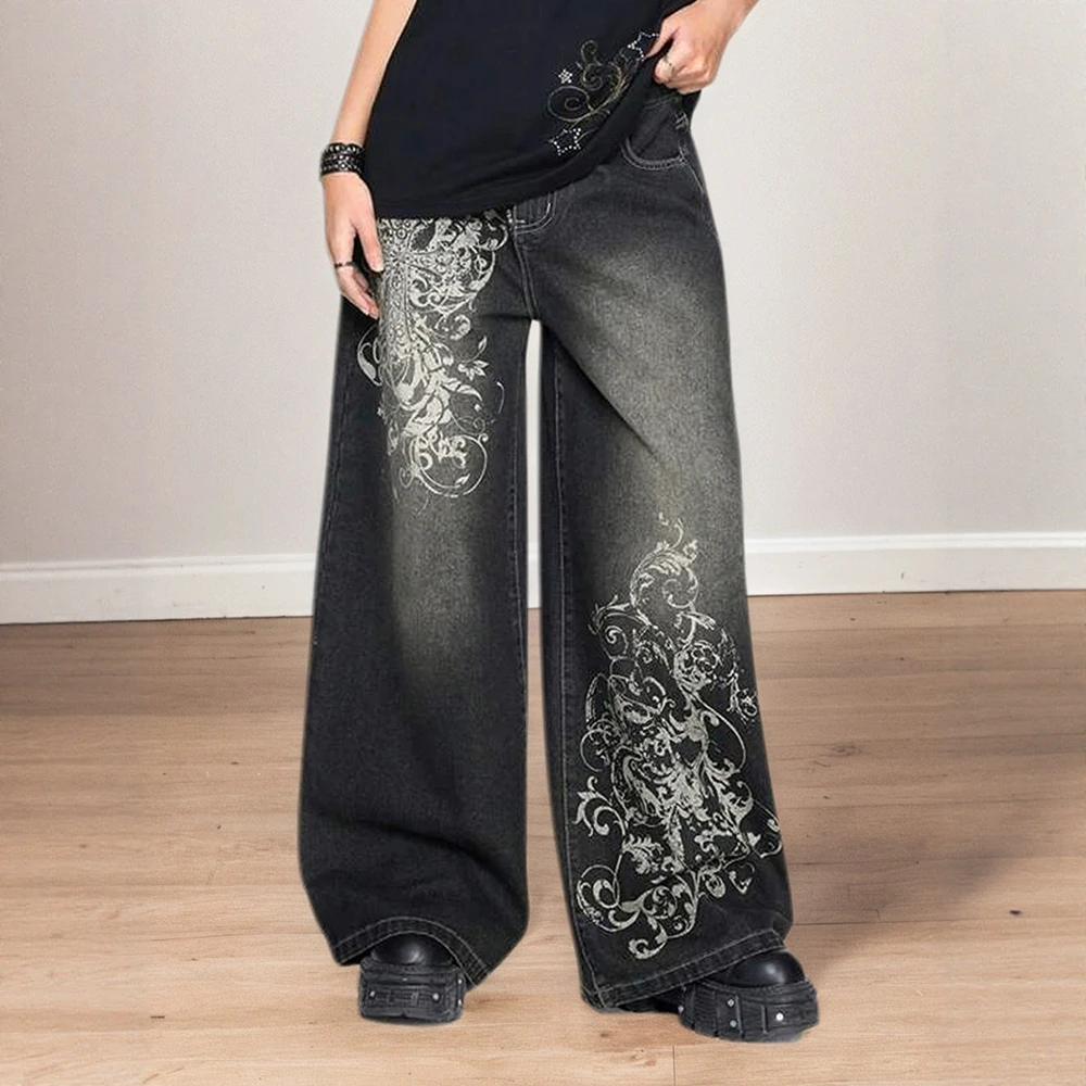 

Mia Muse Summer Jeans 2025 Women's Y2K Doodle Pockets Low Waist Shirring Loose Fit Streetwear Jeans