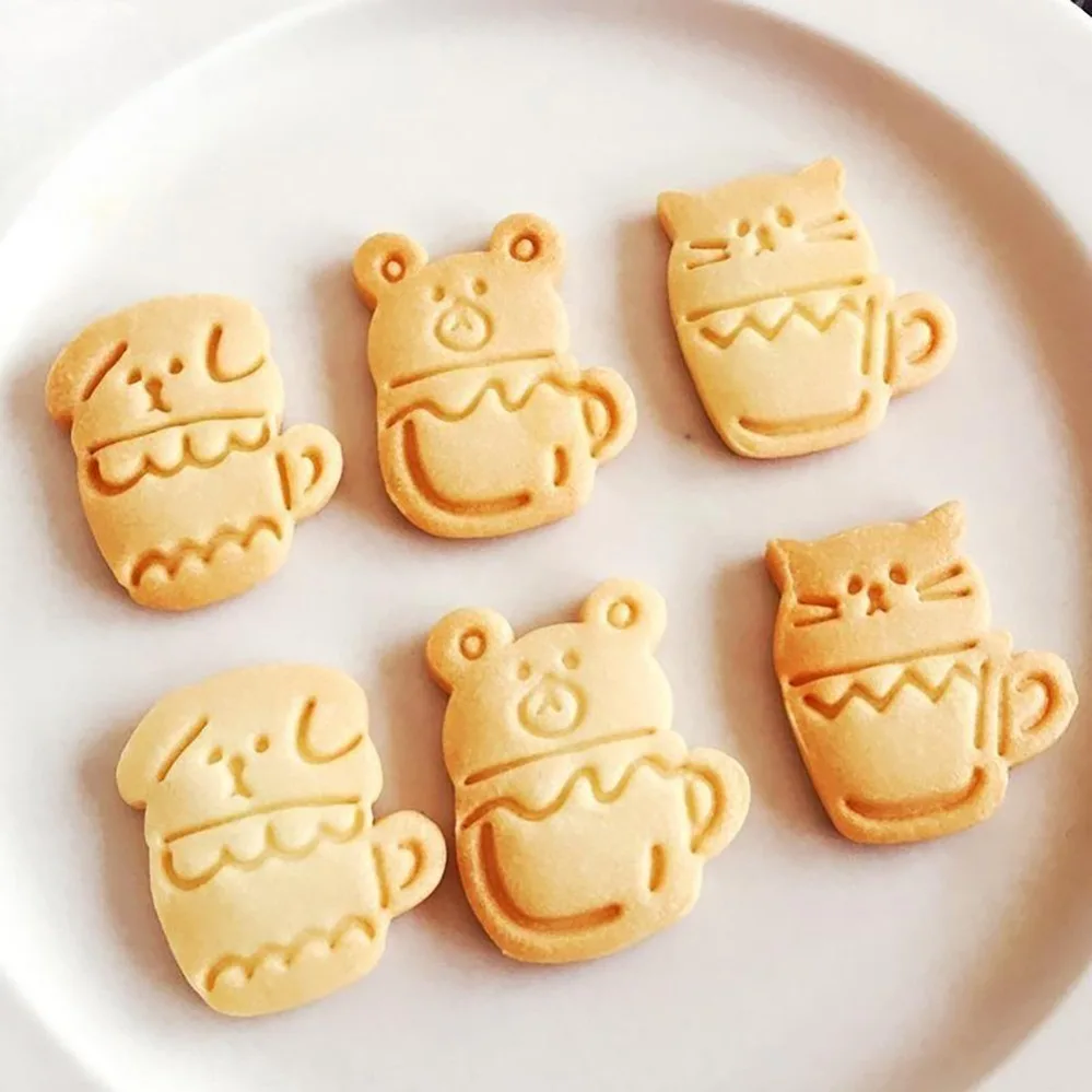 3Pcs Cute Cat and Dog Cup Design Cookie Cutters DIY Bakery Tools and Accessories Stampcookie Cutters view 5