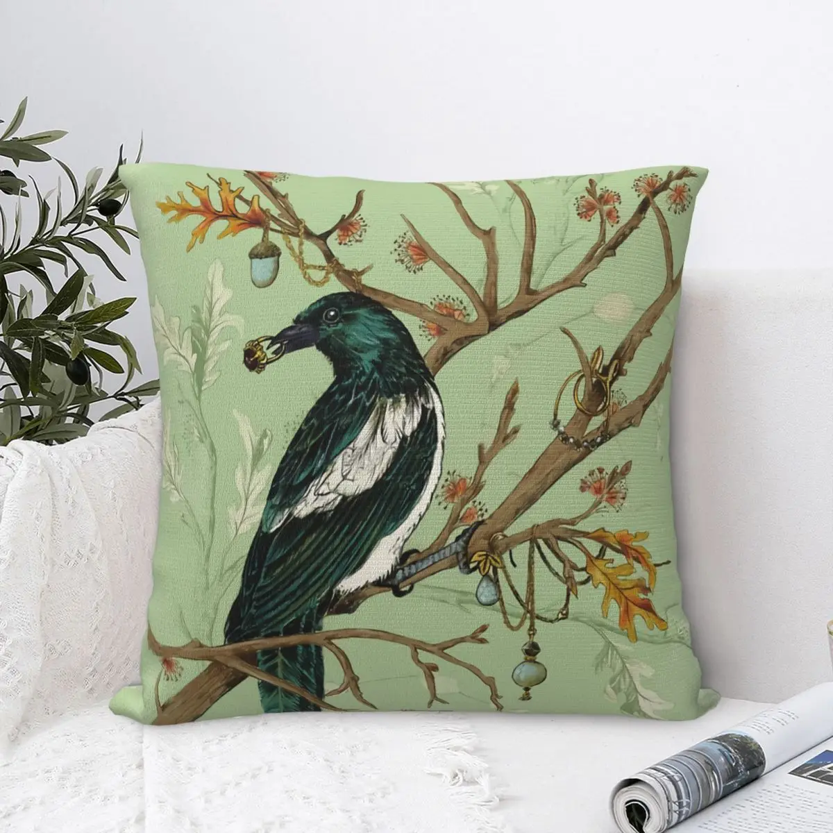 

Magpie Birds Art Throw Pillow Case Backpack Hugpillow Covers DIY Printed Washable For Sofa Decor