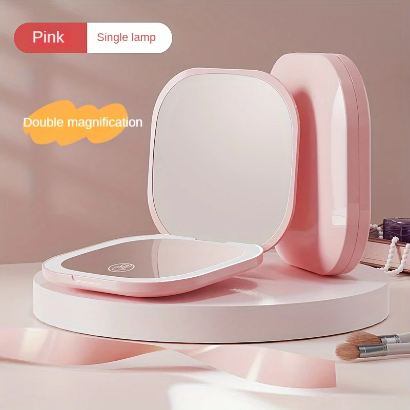 Single Light 2X Makeup Mirror, with Led Light, Magnifying Makeup Mirror, 1X/2X Magnifying Mini Pocket Mirror Travel Double-Sided Mirror, Portable Handheld Foldable Led Mirror, Suitable for Travel, Home, Office Gifts, Christmas Gifts